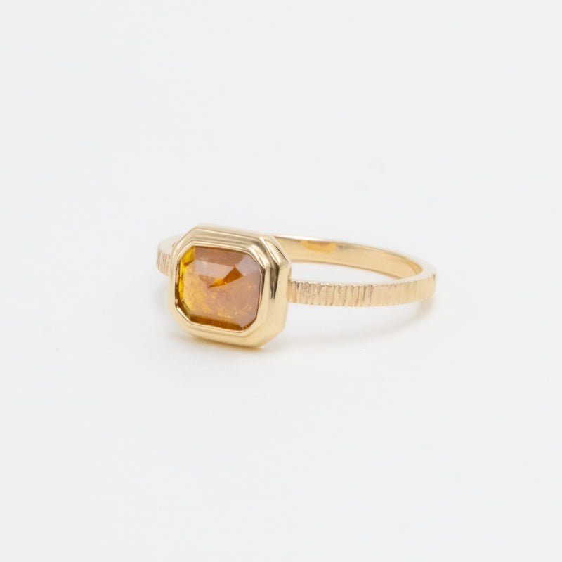 Vermilion Orange Diamond Ripple Bezel Ring