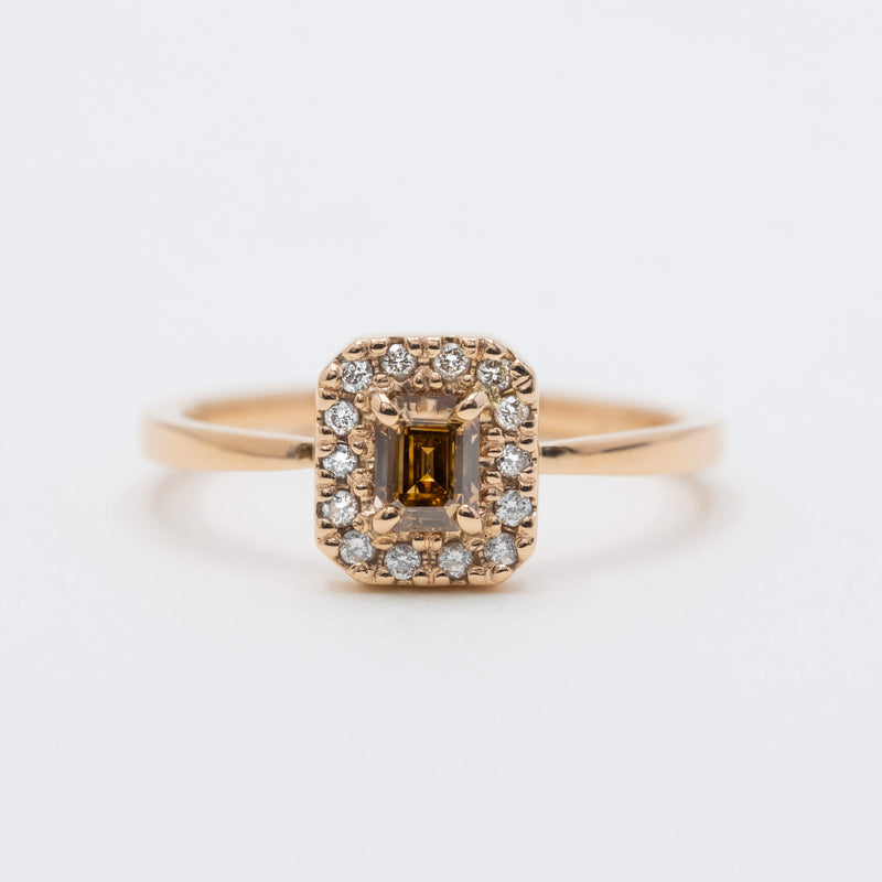 Halo Diamond Ring -brown emerald