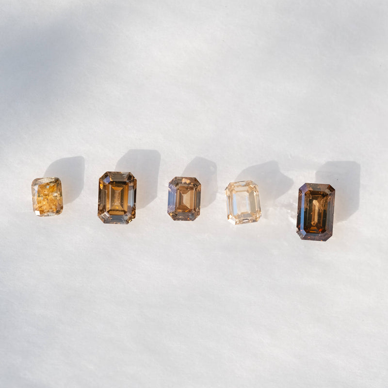 ④ Brown emerald cut diamond halo ring semi order