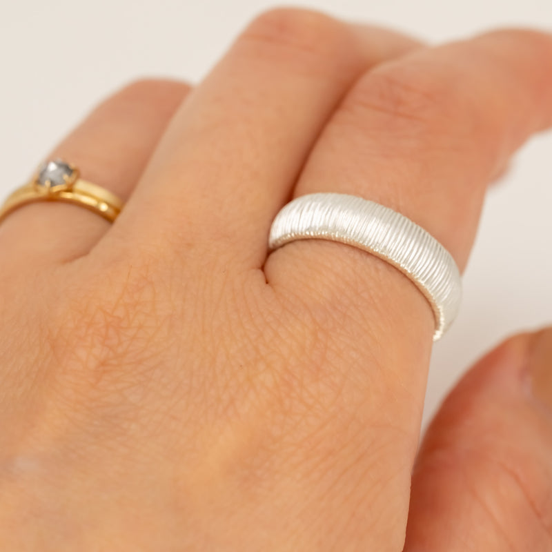 Milled Dome Ring Wide Silver