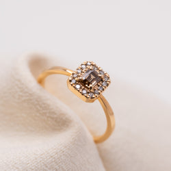 Halo Diamond Ring -brown emerald