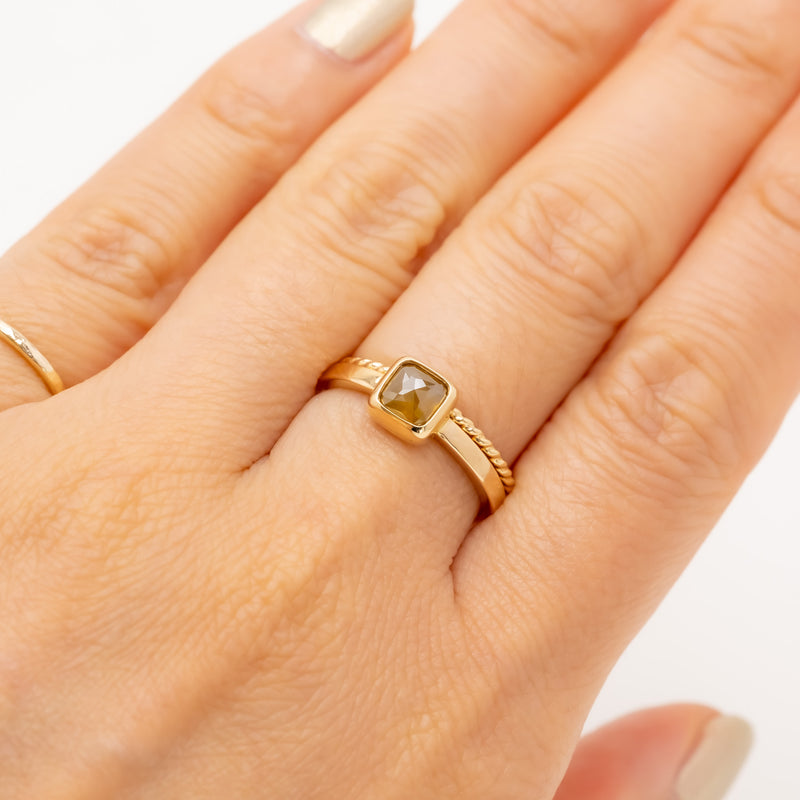 Honey Orange Square Diamond Ring