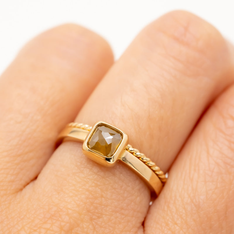 Honey Orange Square Diamond Ring