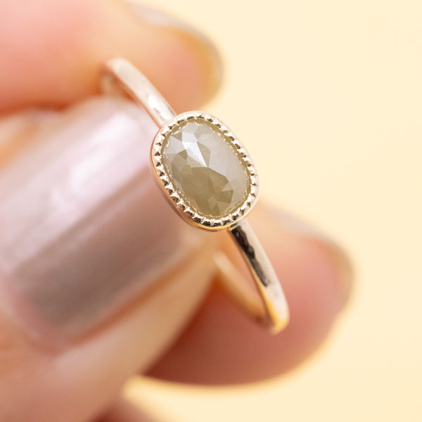 Beige Oval Diamond Ring