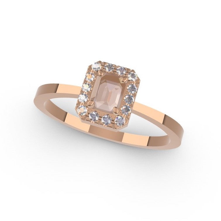 ④ Brown emerald cut diamond halo ring semi order
