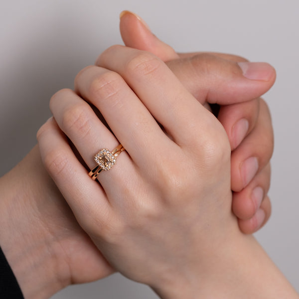 Halo Diamond Ring -brown emerald