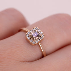 Halo Diamond Ring -brown emerald