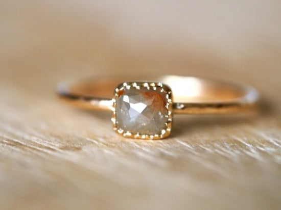 Gray & Red Square Diamond Ring