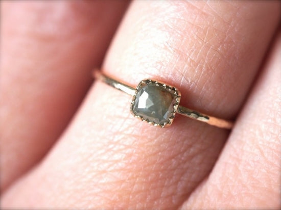 Gray & Red Square Diamond Ring