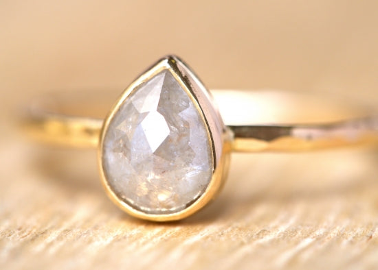 White & Gold Tear Diamond Ring