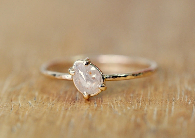 Pink Beige Drop Diamond Prong Ring
