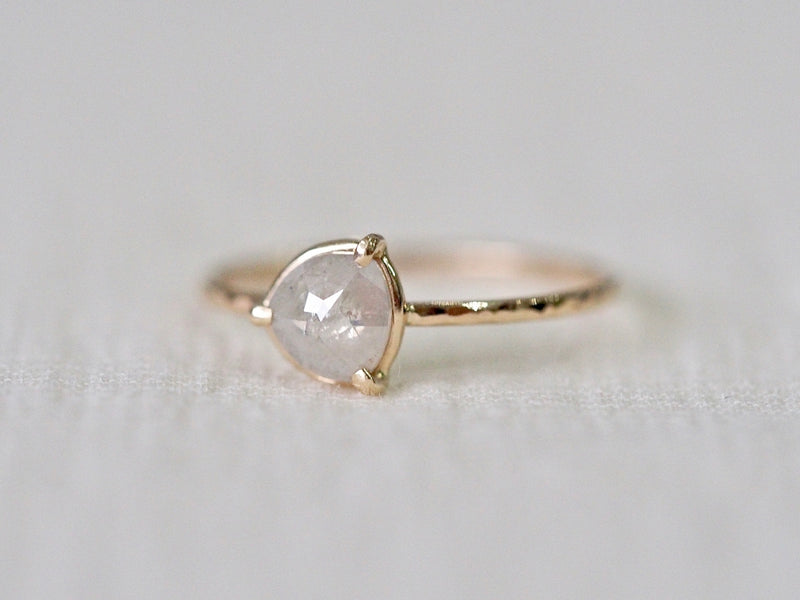 Silver White Diamond Three Prong Ring