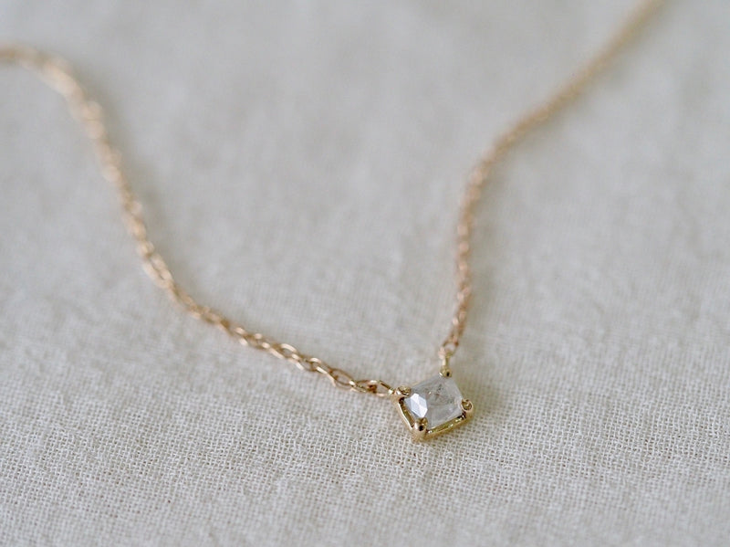 Baby Square Diamond Necklace Beige White