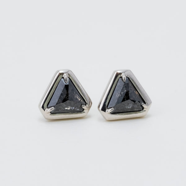 Triangle Black Diamond Platinum Earrings