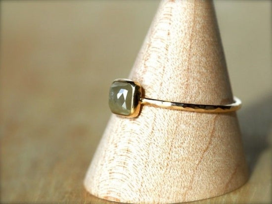 Opal Green Square Diamond Ring